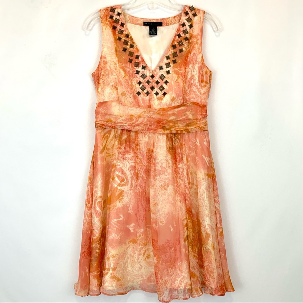 Grace Dane Lewis silk studded ruffled dress